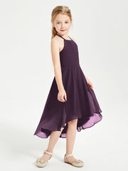 Junior Robes de Demoiselle d'Honneur Longueur de Mollet avec Jupe Asymétrique Plum