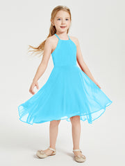 Junior Robes de Demoiselle d'Honneur Longueur de Mollet avec Jupe Asymétrique Piscine