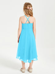 Junior Robes de Demoiselle d'Honneur Longueur de Mollet avec Jupe Asymétrique Piscine