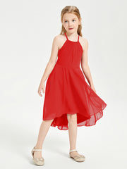Junior Robes de Demoiselle d'Honneur Longueur de Mollet avec Jupe Asymétrique Rouge