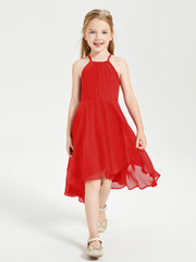 Junior Robes de Demoiselle d'Honneur Longueur de Mollet avec Jupe Asymétrique Rouge