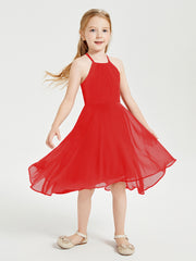 Junior Robes de Demoiselle d'Honneur Longueur de Mollet avec Jupe Asymétrique Rouge