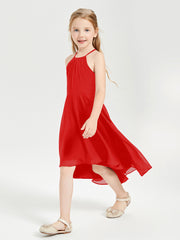 Junior Robes de Demoiselle d'Honneur Longueur de Mollet avec Jupe Asymétrique Rouge