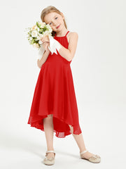 Junior Robes de Demoiselle d'Honneur Longueur de Mollet avec Jupe Asymétrique Rouge