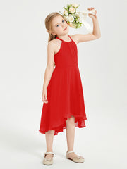Junior Robes de Demoiselle d'Honneur Longueur de Mollet avec Jupe Asymétrique Rouge
