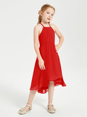 Junior Robes de Demoiselle d'Honneur Longueur de Mollet avec Jupe Asymétrique Rouge