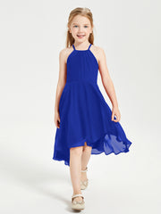 Junior Robes de Demoiselle d'Honneur Longueur de Mollet avec Jupe Asymétrique Bleu Royale