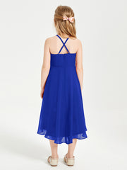 Junior Robes de Demoiselle d'Honneur Longueur de Mollet avec Jupe Asymétrique Bleu Royale