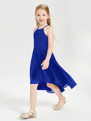Junior Robes de Demoiselle d'Honneur Longueur de Mollet avec Jupe Asymétrique Bleu Royale