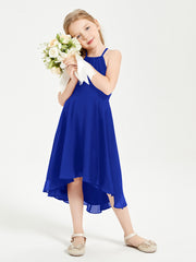 Junior Robes de Demoiselle d'Honneur Longueur de Mollet avec Jupe Asymétrique Bleu Royale