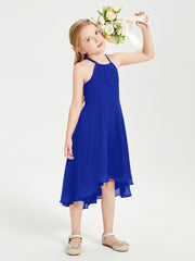 Junior Robes de Demoiselle d'Honneur Longueur de Mollet avec Jupe Asymétrique Bleu Royale
