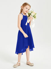 Junior Robes de Demoiselle d'Honneur Longueur de Mollet avec Jupe Asymétrique Bleu Royale