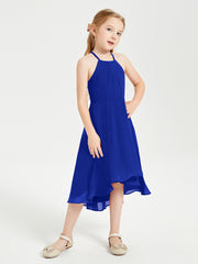 Junior Robes de Demoiselle d'Honneur Longueur de Mollet avec Jupe Asymétrique Bleu Royale