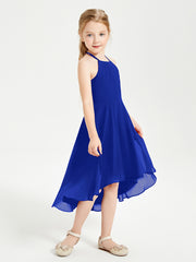 Junior Robes de Demoiselle d'Honneur Longueur de Mollet avec Jupe Asymétrique Bleu Royale
