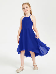Junior Robes de Demoiselle d'Honneur Longueur de Mollet avec Jupe Asymétrique Bleu Royale