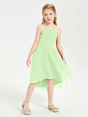 Junior Robes de Demoiselle d'Honneur Longueur de Mollet avec Jupe Asymétrique Sauge