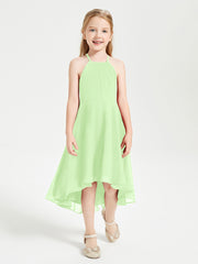 Junior Robes de Demoiselle d'Honneur Longueur de Mollet avec Jupe Asymétrique Sauge