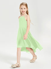 Junior Robes de Demoiselle d'Honneur Longueur de Mollet avec Jupe Asymétrique Sauge