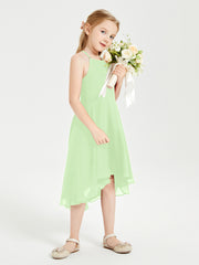 Junior Robes de Demoiselle d'Honneur Longueur de Mollet avec Jupe Asymétrique Sauge