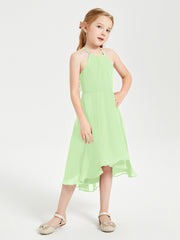 Junior Robes de Demoiselle d'Honneur Longueur de Mollet avec Jupe Asymétrique Sauge