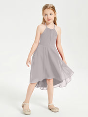 Junior Robes de Demoiselle d'Honneur Longueur de Mollet avec Jupe Asymétrique Argent