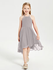 Junior Robes de Demoiselle d'Honneur Longueur de Mollet avec Jupe Asymétrique Argent