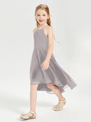Junior Robes de Demoiselle d'Honneur Longueur de Mollet avec Jupe Asymétrique Argent