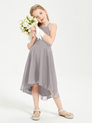 Junior Robes de Demoiselle d'Honneur Longueur de Mollet avec Jupe Asymétrique Argent