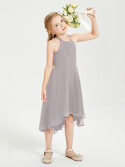 Junior Robes de Demoiselle d'Honneur Longueur de Mollet avec Jupe Asymétrique Argent