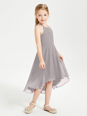 Junior Robes de Demoiselle d'Honneur Longueur de Mollet avec Jupe Asymétrique Argent