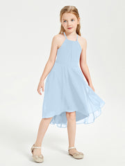 Junior Robes de Demoiselle d'Honneur Longueur de Mollet avec Jupe Asymétrique Bleu Ciel