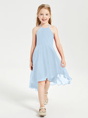 Junior Robes de Demoiselle d'Honneur Longueur de Mollet avec Jupe Asymétrique Bleu Ciel