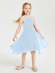 Junior Robes de Demoiselle d'Honneur Longueur de Mollet avec Jupe Asymétrique Bleu Ciel