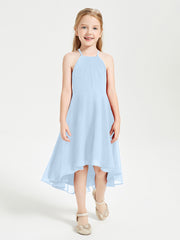 Junior Robes de Demoiselle d'Honneur Longueur de Mollet avec Jupe Asymétrique Bleu Ciel