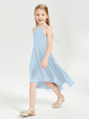 Junior Robes de Demoiselle d'Honneur Longueur de Mollet avec Jupe Asymétrique Bleu Ciel