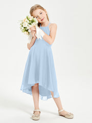 Junior Robes de Demoiselle d'Honneur Longueur de Mollet avec Jupe Asymétrique Bleu Ciel