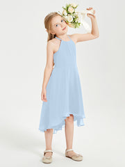 Junior Robes de Demoiselle d'Honneur Longueur de Mollet avec Jupe Asymétrique Bleu Ciel