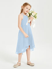 Junior Robes de Demoiselle d'Honneur Longueur de Mollet avec Jupe Asymétrique Bleu Ciel