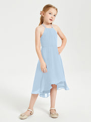 Junior Robes de Demoiselle d'Honneur Longueur de Mollet avec Jupe Asymétrique Bleu Ciel