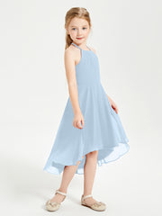 Junior Robes de Demoiselle d'Honneur Longueur de Mollet avec Jupe Asymétrique Bleu Ciel