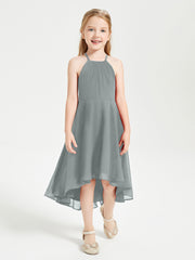 Junior Robes de Demoiselle d'Honneur Longueur de Mollet avec Jupe Asymétrique Gris Acier