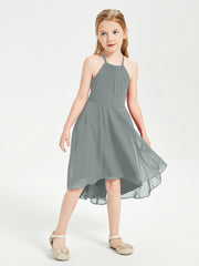 Junior Robes de Demoiselle d'Honneur Longueur de Mollet avec Jupe Asymétrique Gris Acier