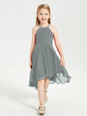 Junior Robes de Demoiselle d'Honneur Longueur de Mollet avec Jupe Asymétrique Gris Acier