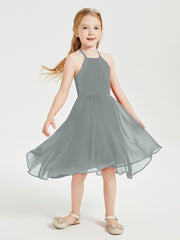 Junior Robes de Demoiselle d'Honneur Longueur de Mollet avec Jupe Asymétrique Gris Acier
