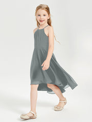 Junior Robes de Demoiselle d'Honneur Longueur de Mollet avec Jupe Asymétrique Gris Acier