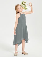 Junior Robes de Demoiselle d'Honneur Longueur de Mollet avec Jupe Asymétrique Gris Acier