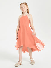 Junior Robes de Demoiselle d'Honneur Longueur de Mollet avec Jupe Asymétrique Crépuscule