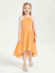 Junior Robes de Demoiselle d'Honneur Longueur de Mollet avec Jupe Asymétrique Mandarine