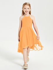 Junior Robes de Demoiselle d'Honneur Longueur de Mollet avec Jupe Asymétrique Mandarine
