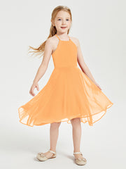 Junior Robes de Demoiselle d'Honneur Longueur de Mollet avec Jupe Asymétrique Mandarine